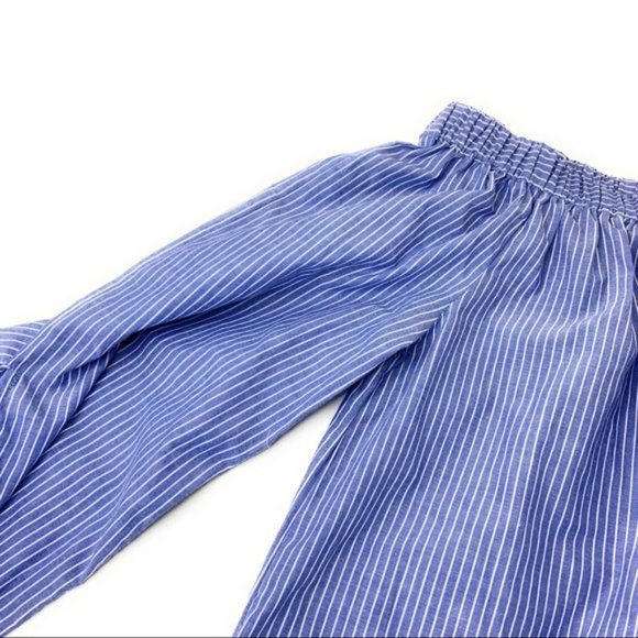 Off the Shoulder Paige Blouse Blue Ticking Tie Detail - Picture 5 of 8